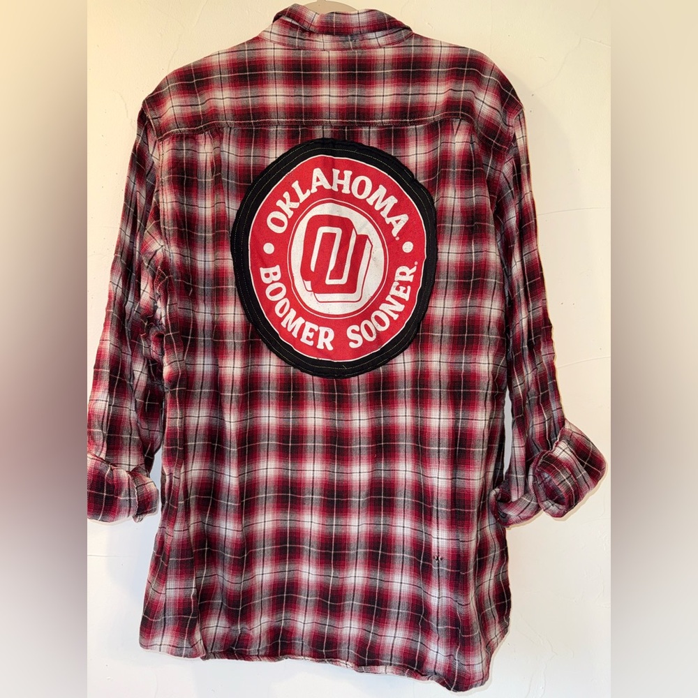 NWT OOAK UPCYCLED OU OKLAHOMA TEE & FLANNEL SZ XL